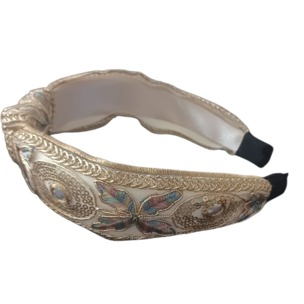 Embroidered Padded Headband – Gold & Champagne Brand New